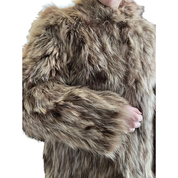Vintage 1970s J.Fox Boston Genuine Raccoon Fur Coat Car Length Pockets Brown - Picture 10 of 12